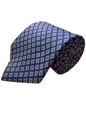 Jos A Bank Mens Navy Silk Geometric Pattern Classic Tie 100% Silk